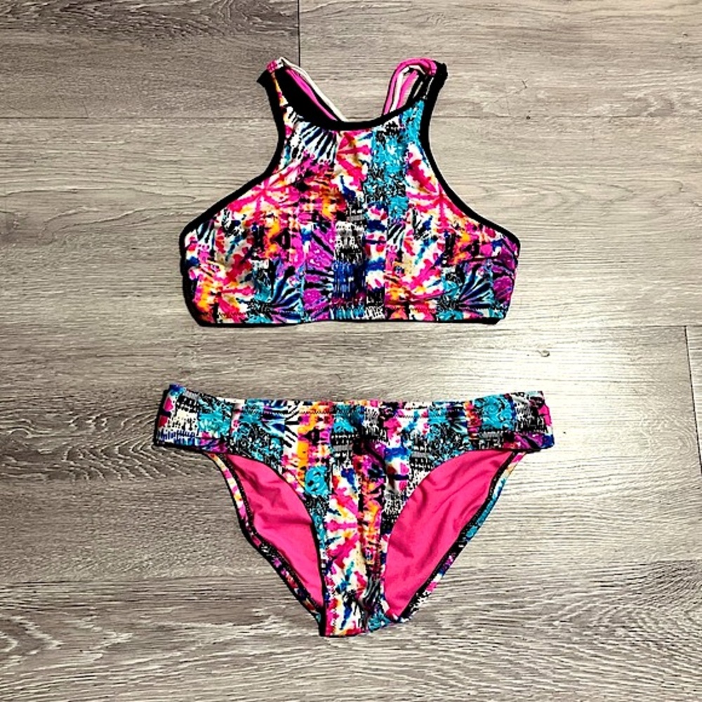 JESSICA SIMPSON • Graffiti Bikini - Racerback Top + Full Bottom • Size Small